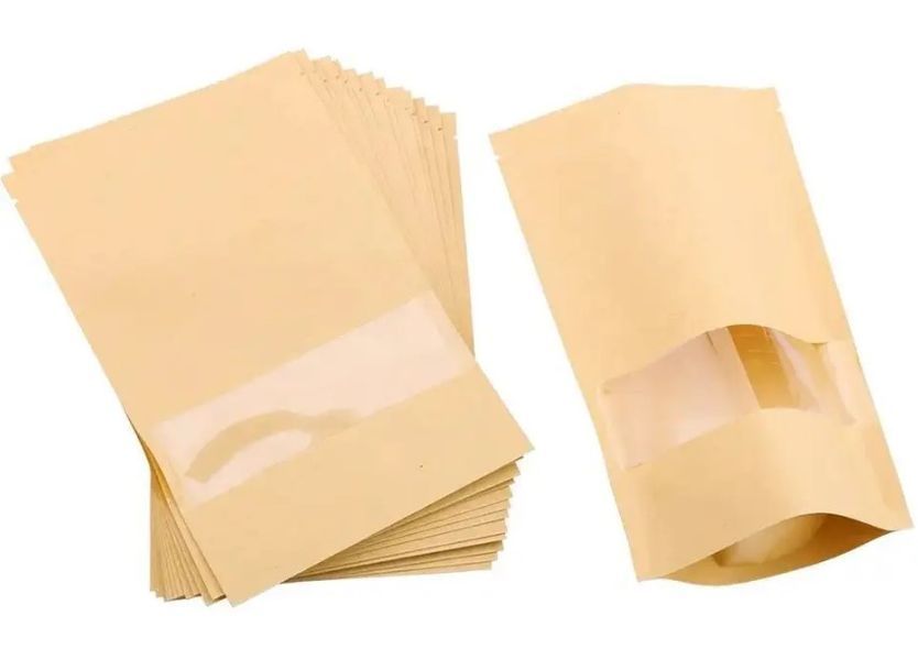 Пакет дой-пак (крафт + вікно) 130х200х35 зіп 1000 шт PackPro 0001182211 фото